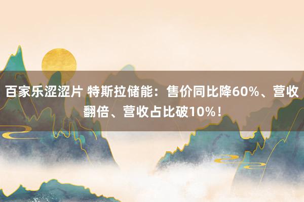 百家乐涩涩片 特斯拉储能:售价同比降60%、营收翻倍、营收占比破10%!