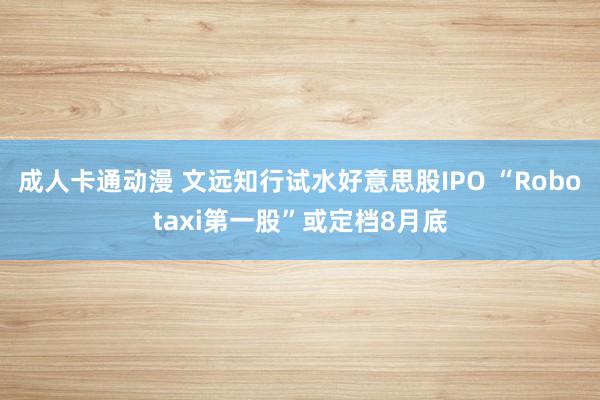 成人卡通动漫 文远知行试水好意思股IPO “Robotaxi第一股”或定档8月底